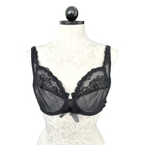 Aubade French Lingerie Bra Sheet Black Lace & Swiss Dot Underwire Ruched 32DD US